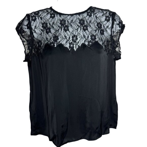 J. Crew Satin Lace Top Womens size XS Black Feminine Romantic blouse J.CREW NWT - Picture 2 of 13